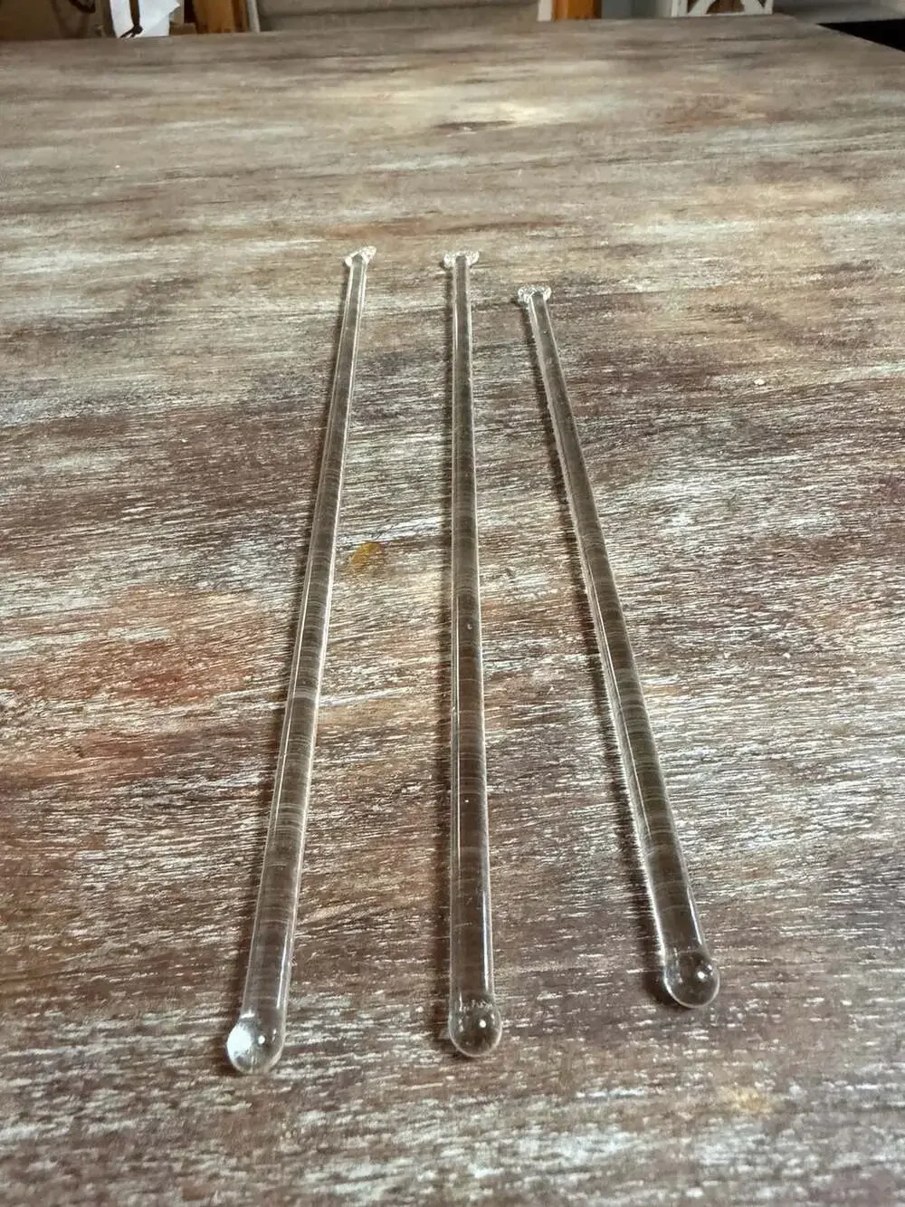 Set of 3 Vintage Clear Glass Cocktail Swizzle Stir Sticks